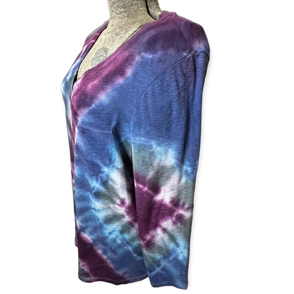 Re-Worked Hand Tie Dyed Purple, Blue, Grey Marled Essentials Women's Top Size XL - Picture 8 of 16